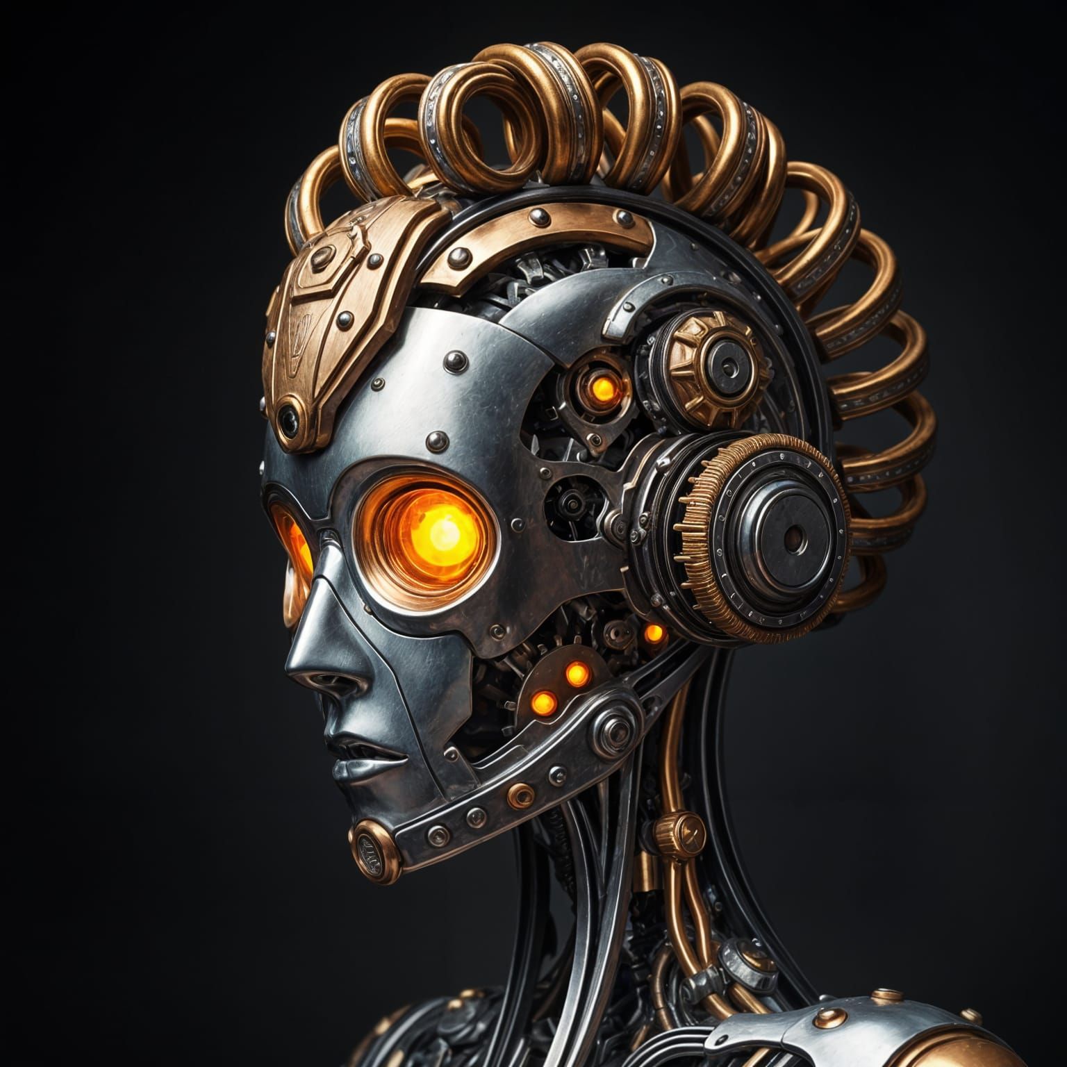Breathtaking Steampunk Robotic Portrait with Baroque Hairsty...