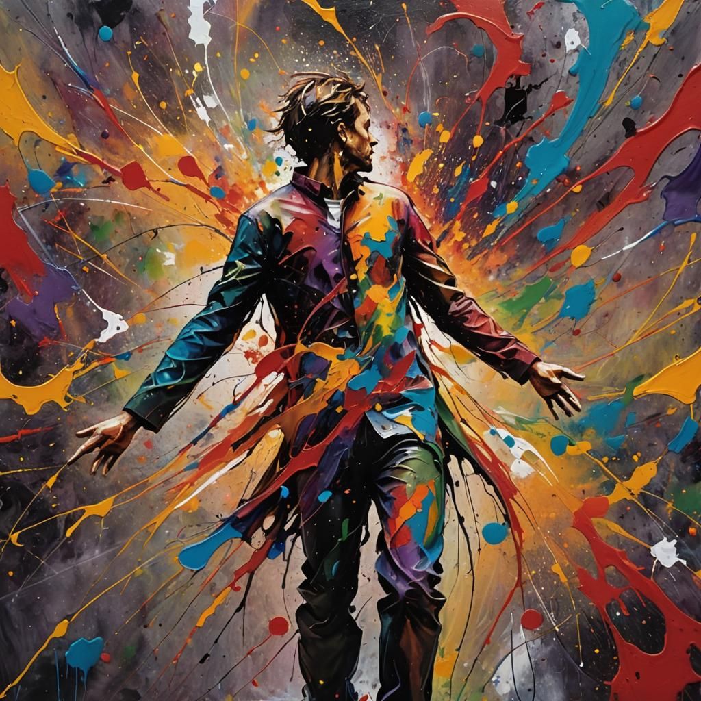 Abstract Expressionism: Lone Figure in Vibrant Space