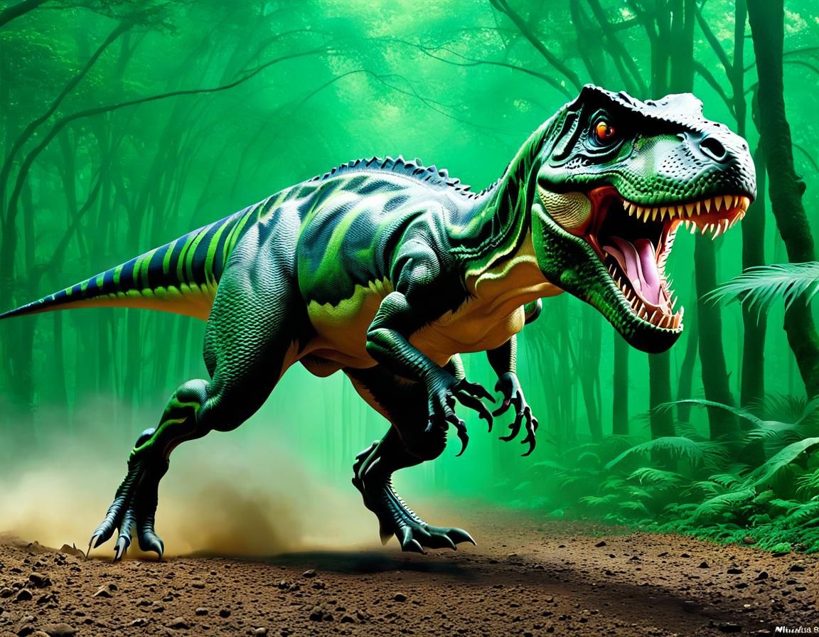 T-Rex on the Hunt in Elaborate Jungle