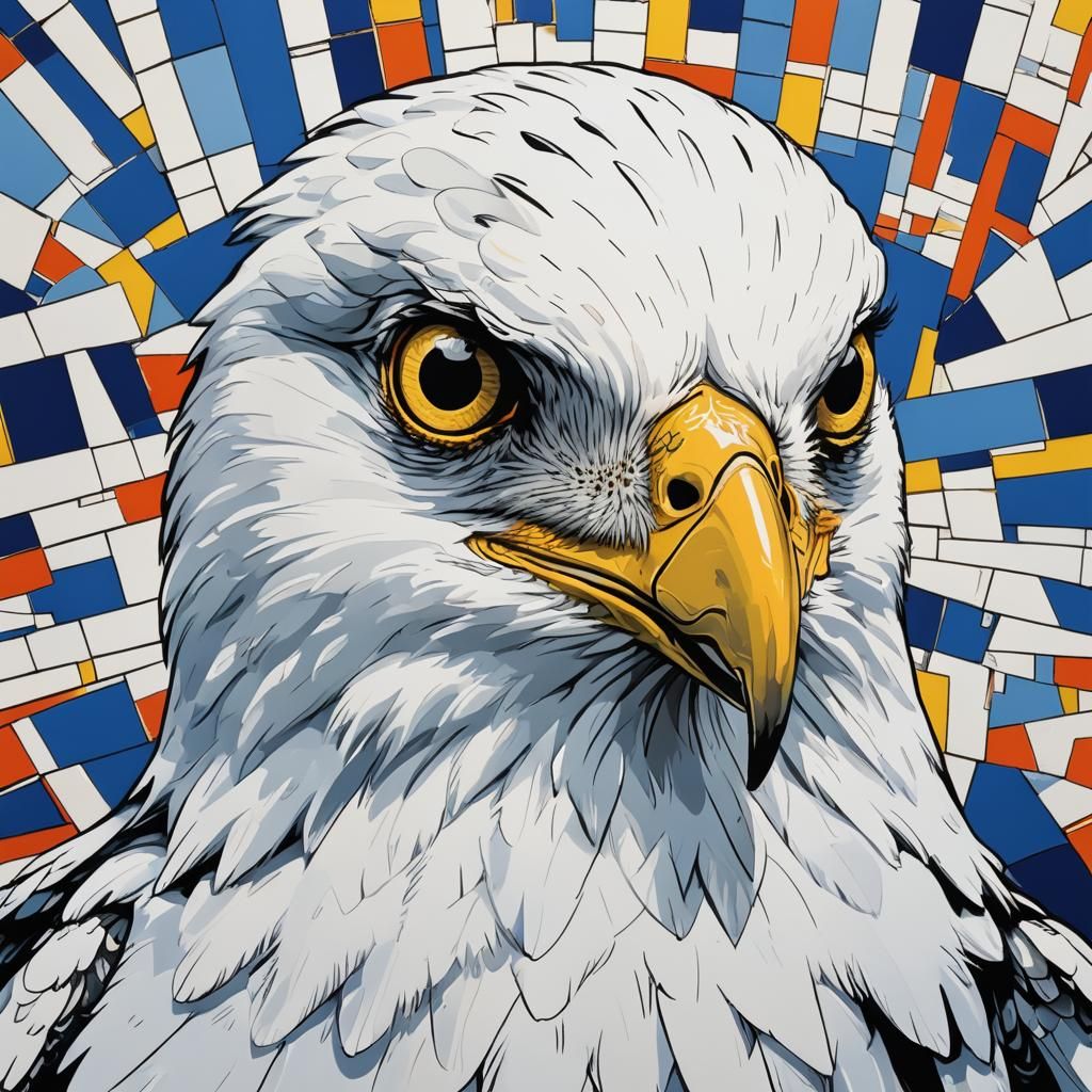 White Hawk Head in Pop Art Style