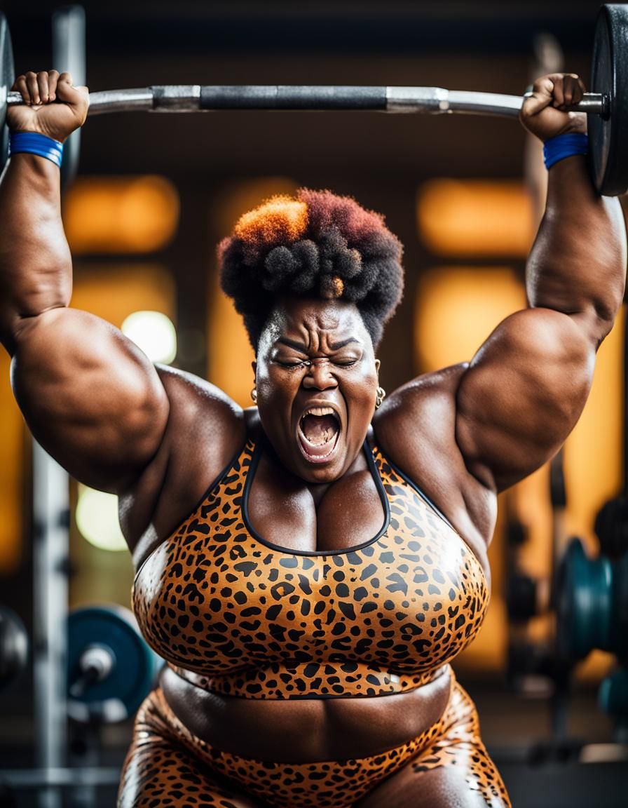 Confident Plus Size African Beauty Lifting Weights with Empo...