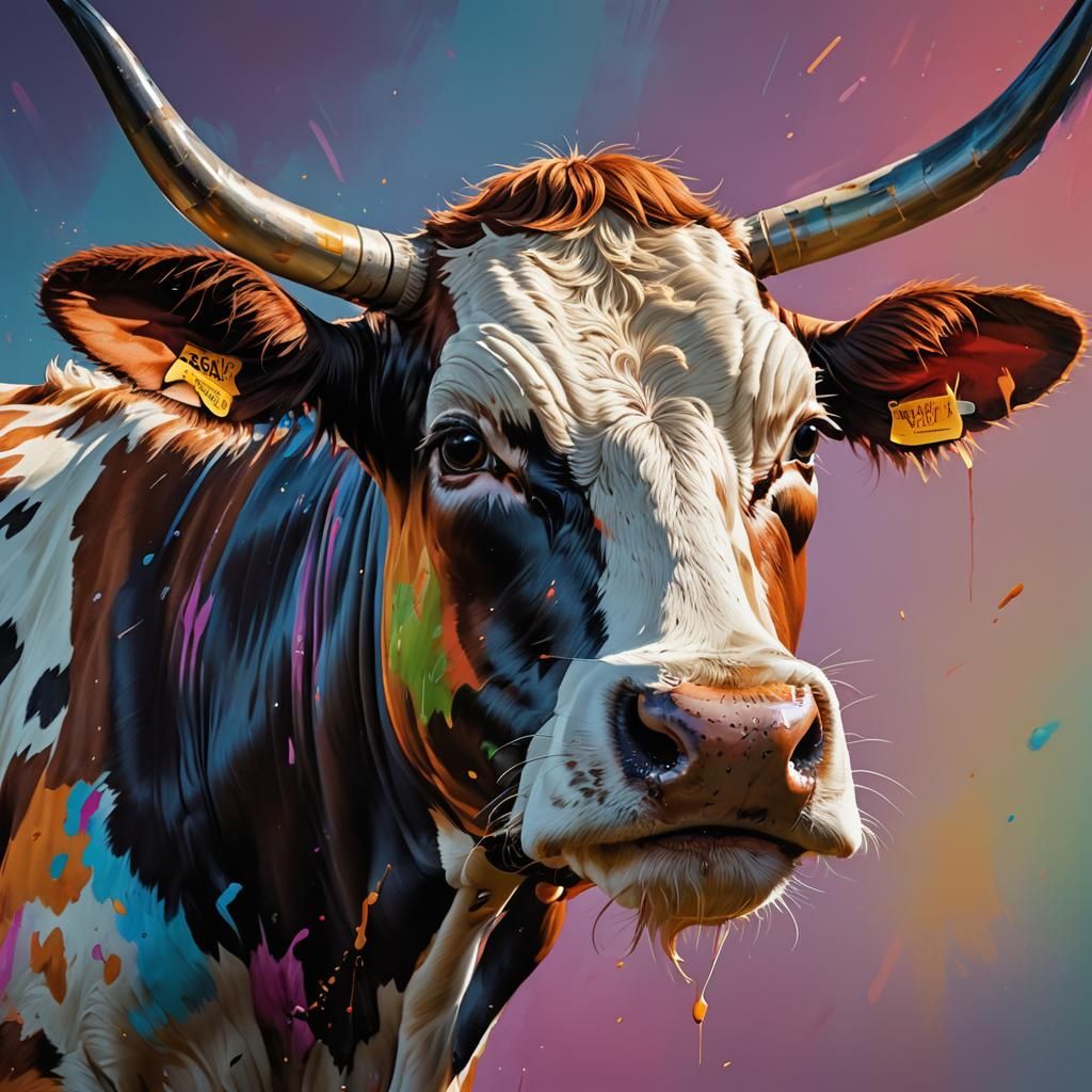 Hyperrealistic Cow Portrait in Splash Art Style