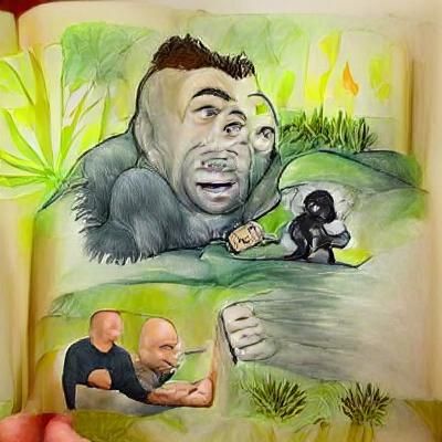 Joe Rogan Gorilla Fight Storybook Illustration
