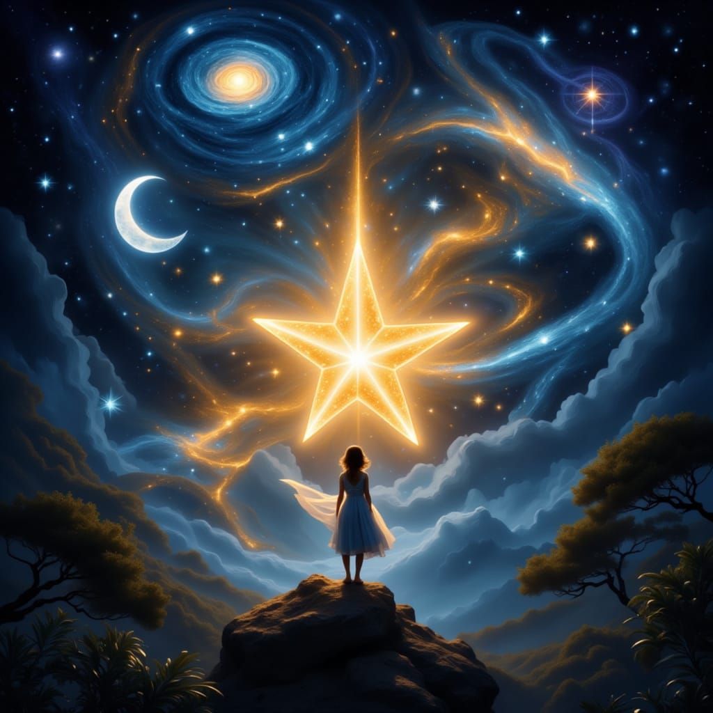 Now the star child blazes bright
Burning through perpetual night