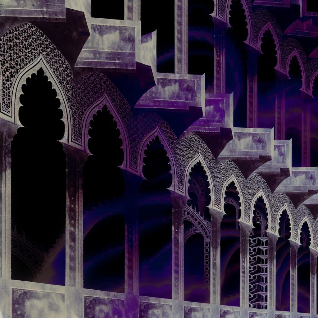 Impossible Architecture with Indian Arches and Infinite Stai...