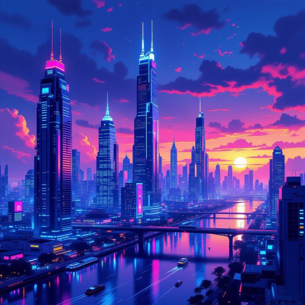 Futuristic Thailand Cityscape in Cyberpunk Style