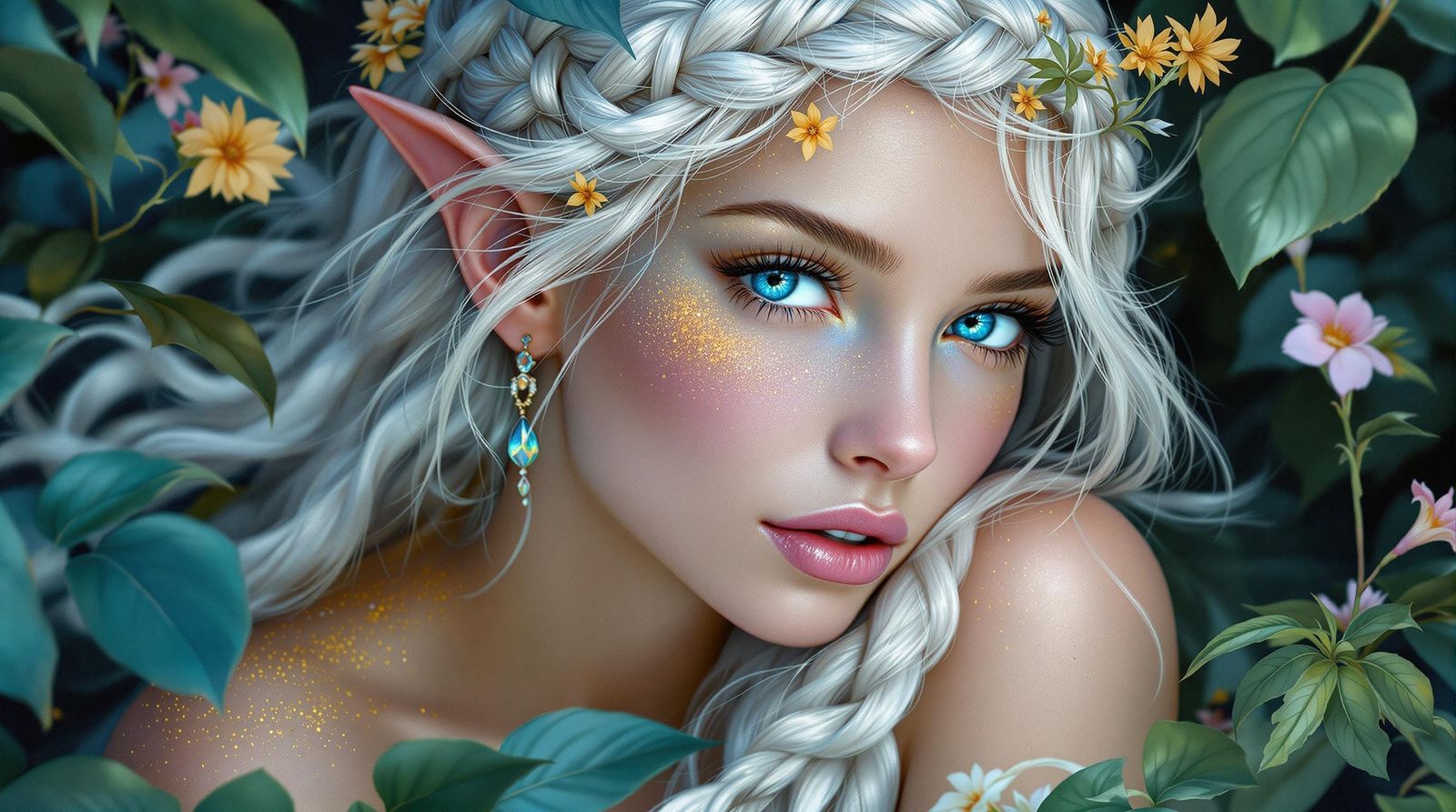 Whimsical Elf Woman in Intricate Textured Painting Style