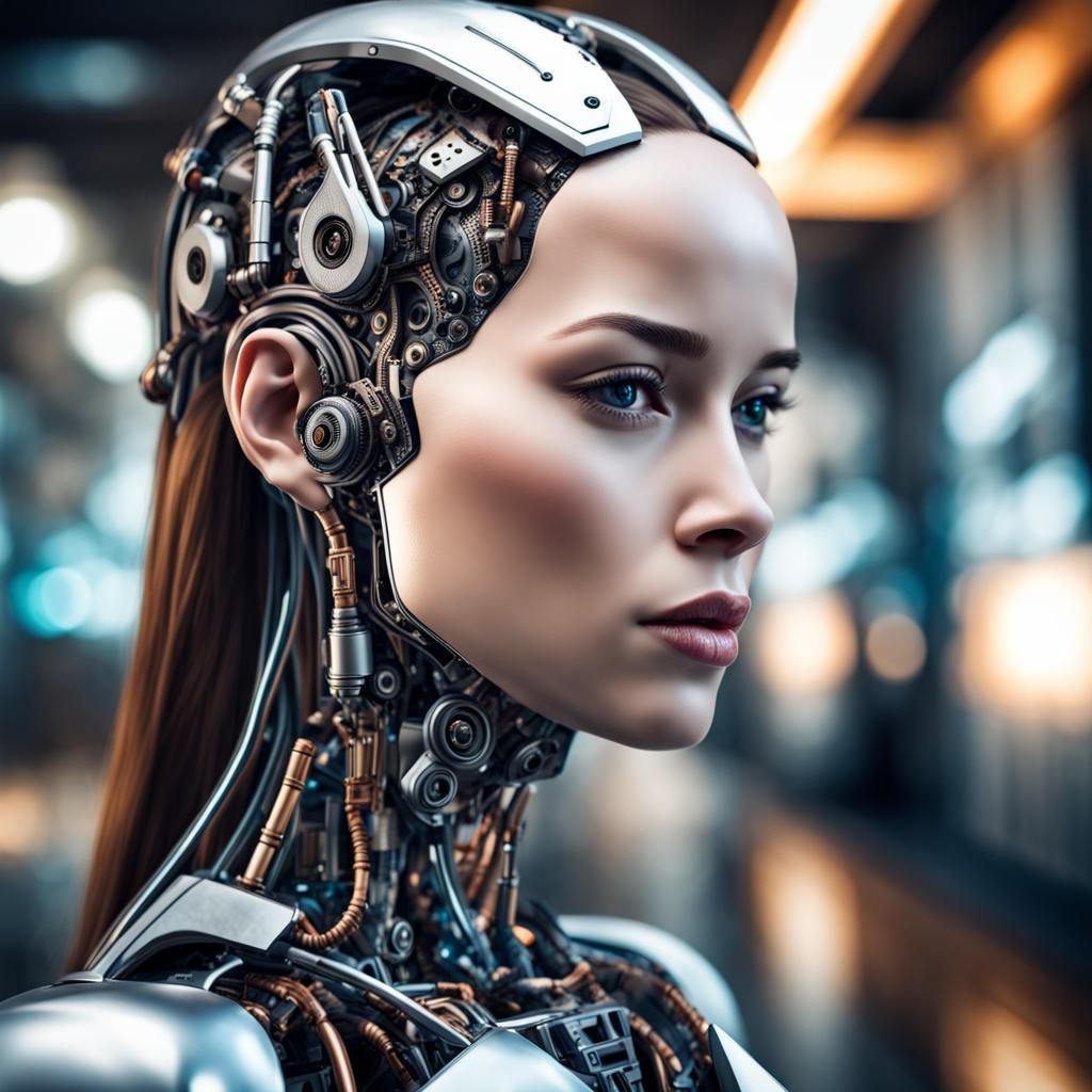 Hyperrealistic Portrait of a Beautiful AI Robot Woman