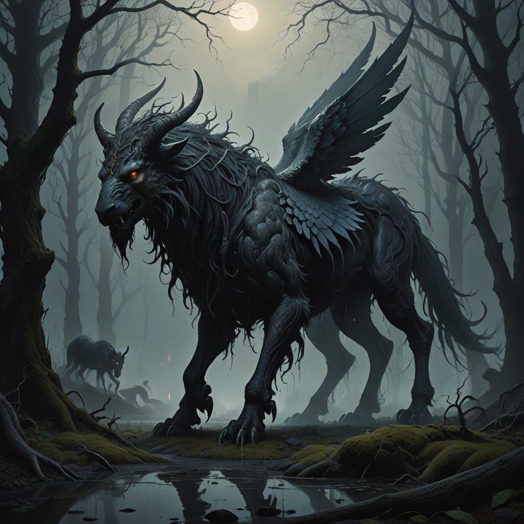 Dark, Winged Quadruped Emerges from the Shadows