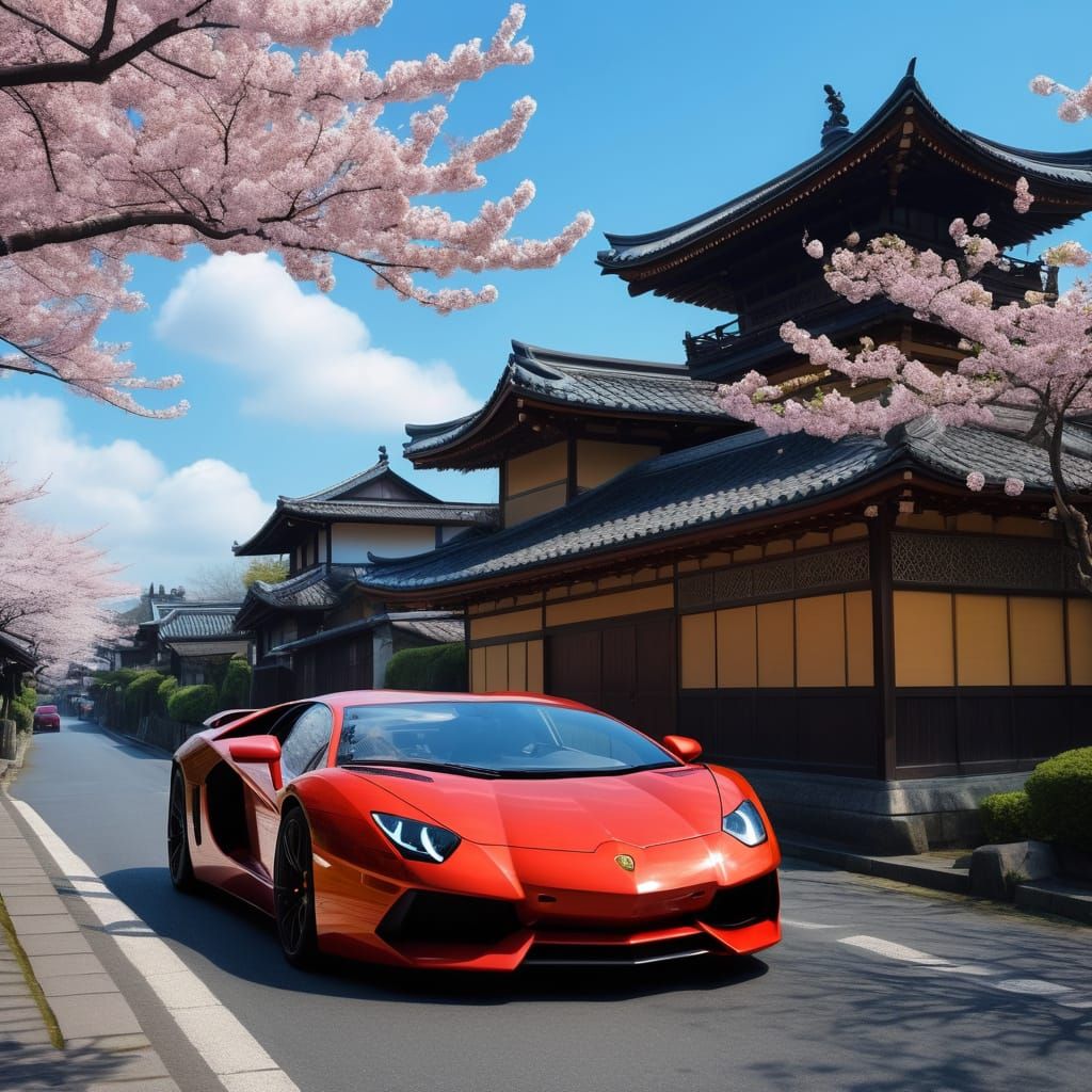 Surreal Japanese Town Unveils a Fiery Lamborghini in a Garde...