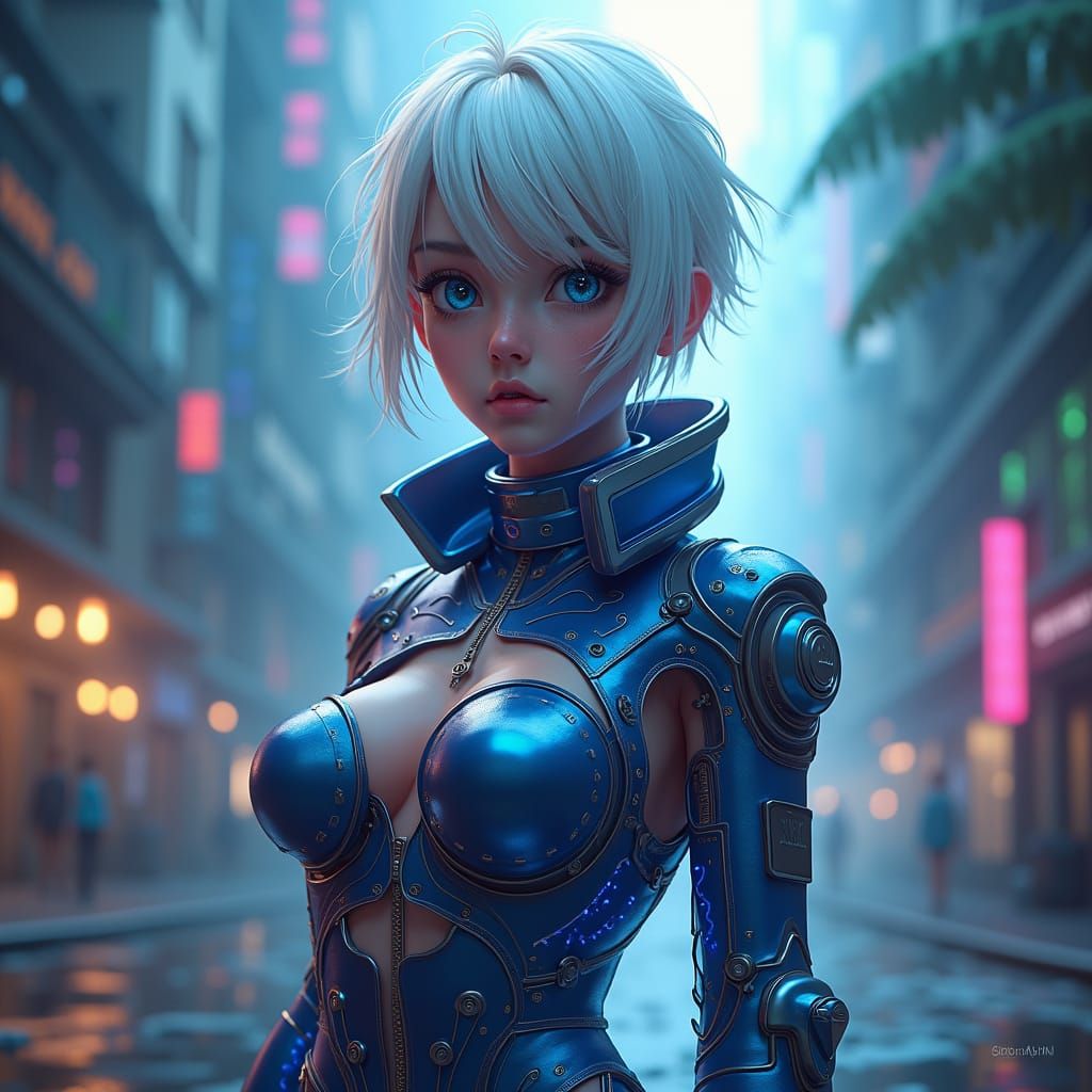 Sci-Fi Woman with Neon Accents in Matte Painting