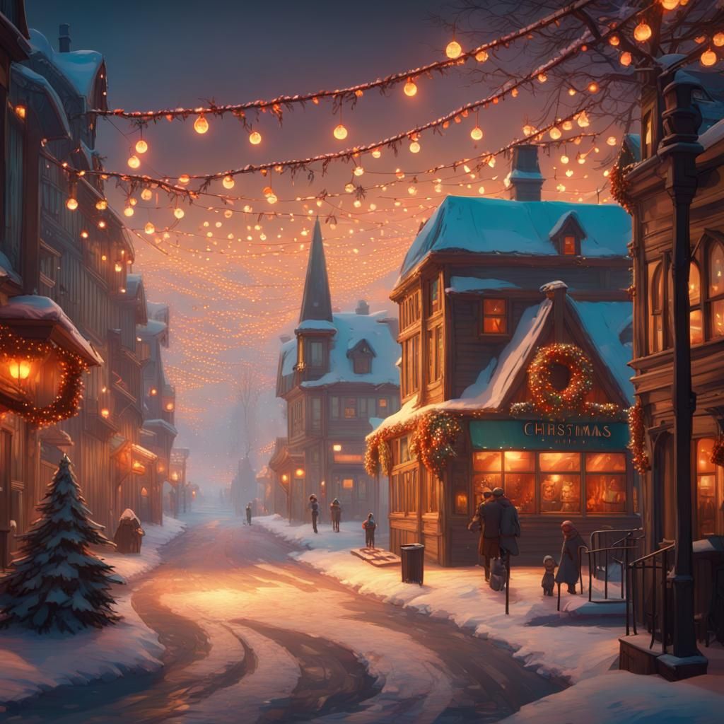 Festive Christmas Town in Hyperdetailed Lighting