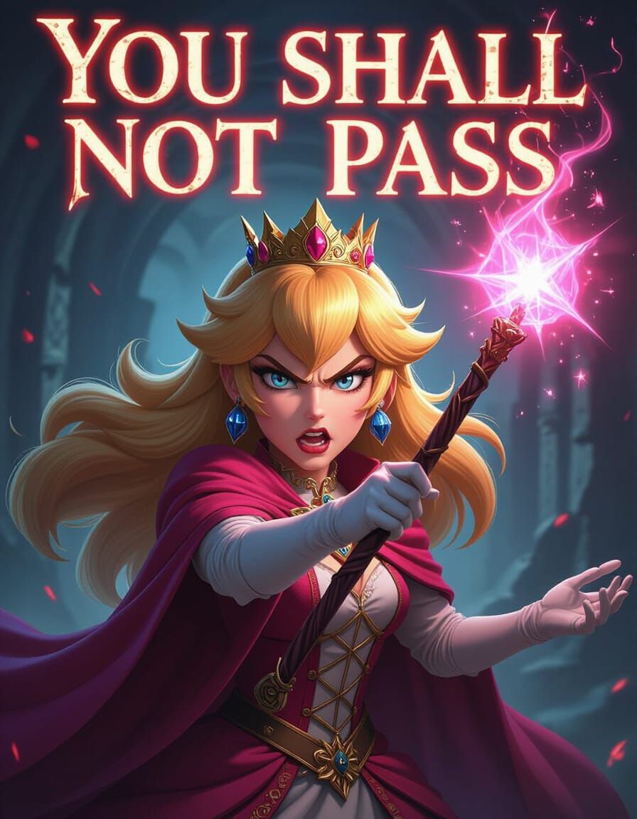 Angry Princess Peach as Sorcerer in Dark Fantasy Style