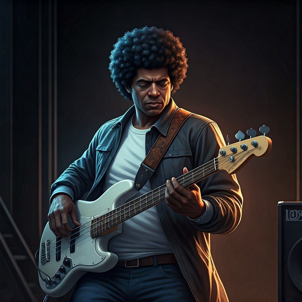 80s Bassist in Anime-Inspired 3D Art