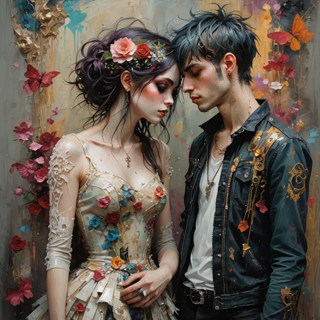Emo Punk Couple in Love: Detailed Painting
