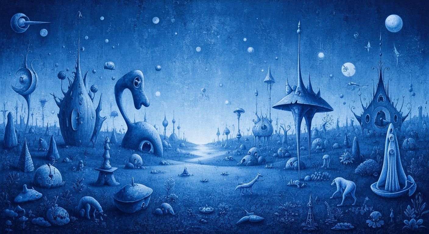 Surrealist Azure Reverie Landscape in Monochromatic Blue