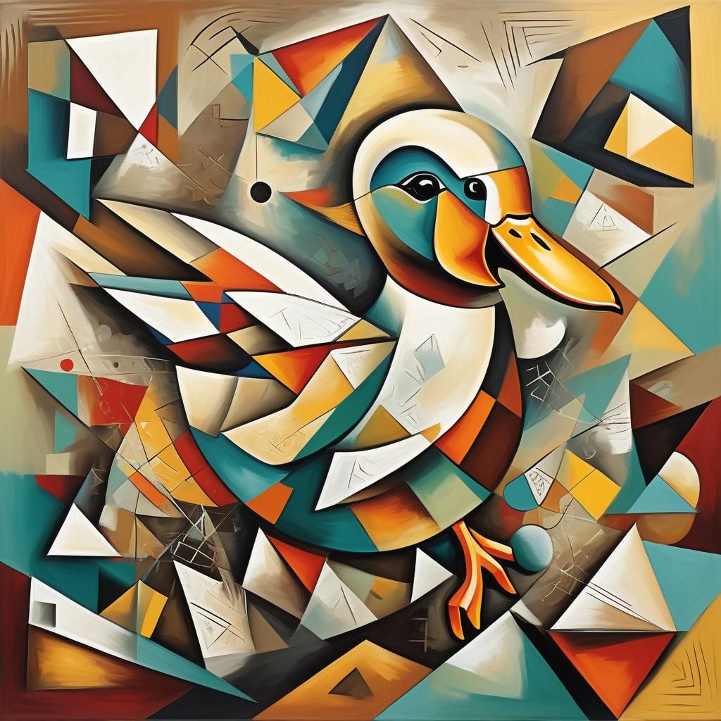 Duckling in Cubist World with Abstract Geometries
