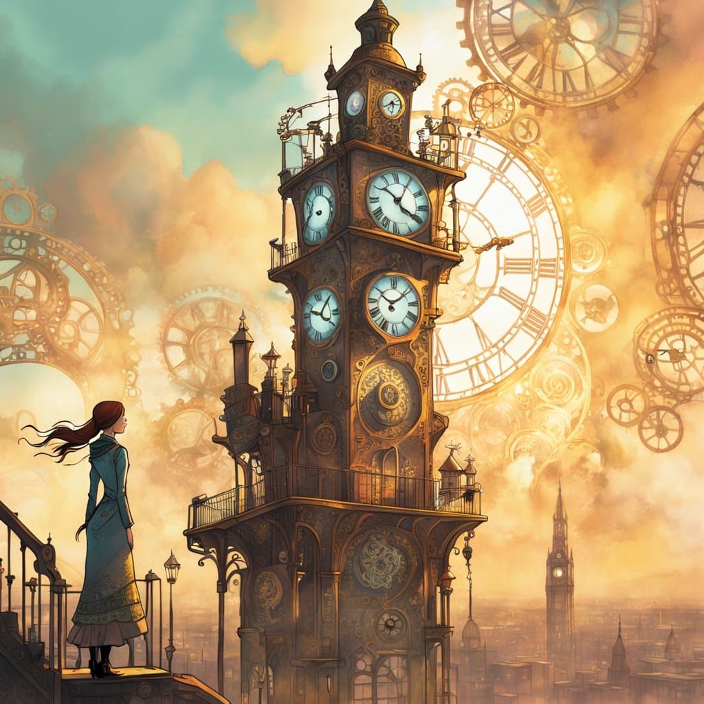 Steampunk Mother Goddess Watches Over a Whimsical City
