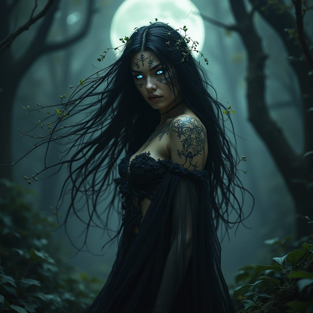 Enchanted Forest Witch Portrait in Dark Fantasy Style