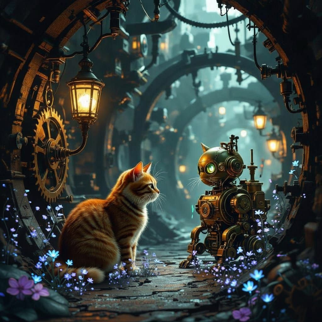 Ginger Cat and Automaton Explore Steampunk City