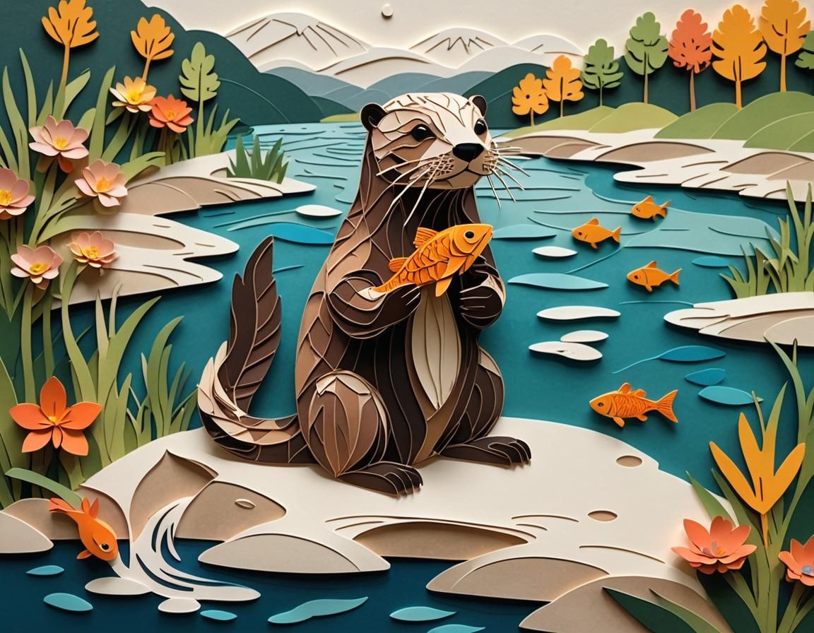 Paper Otter and Fish