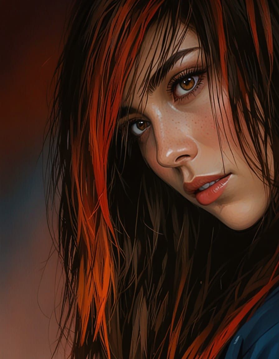 Portrait of a Young Woman with Red Hair Streak