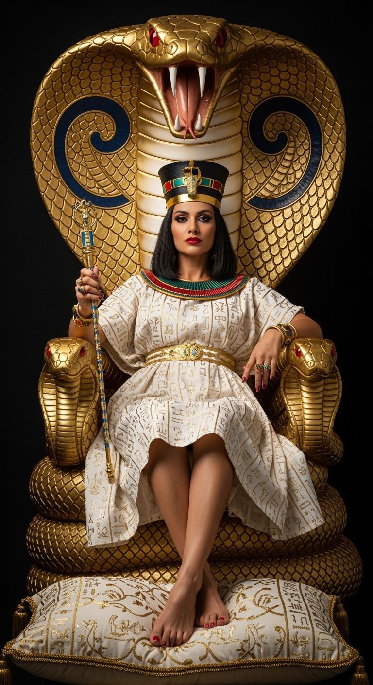 Egyptian Queen on Golden Cobra Throne in Art Nouveau Style