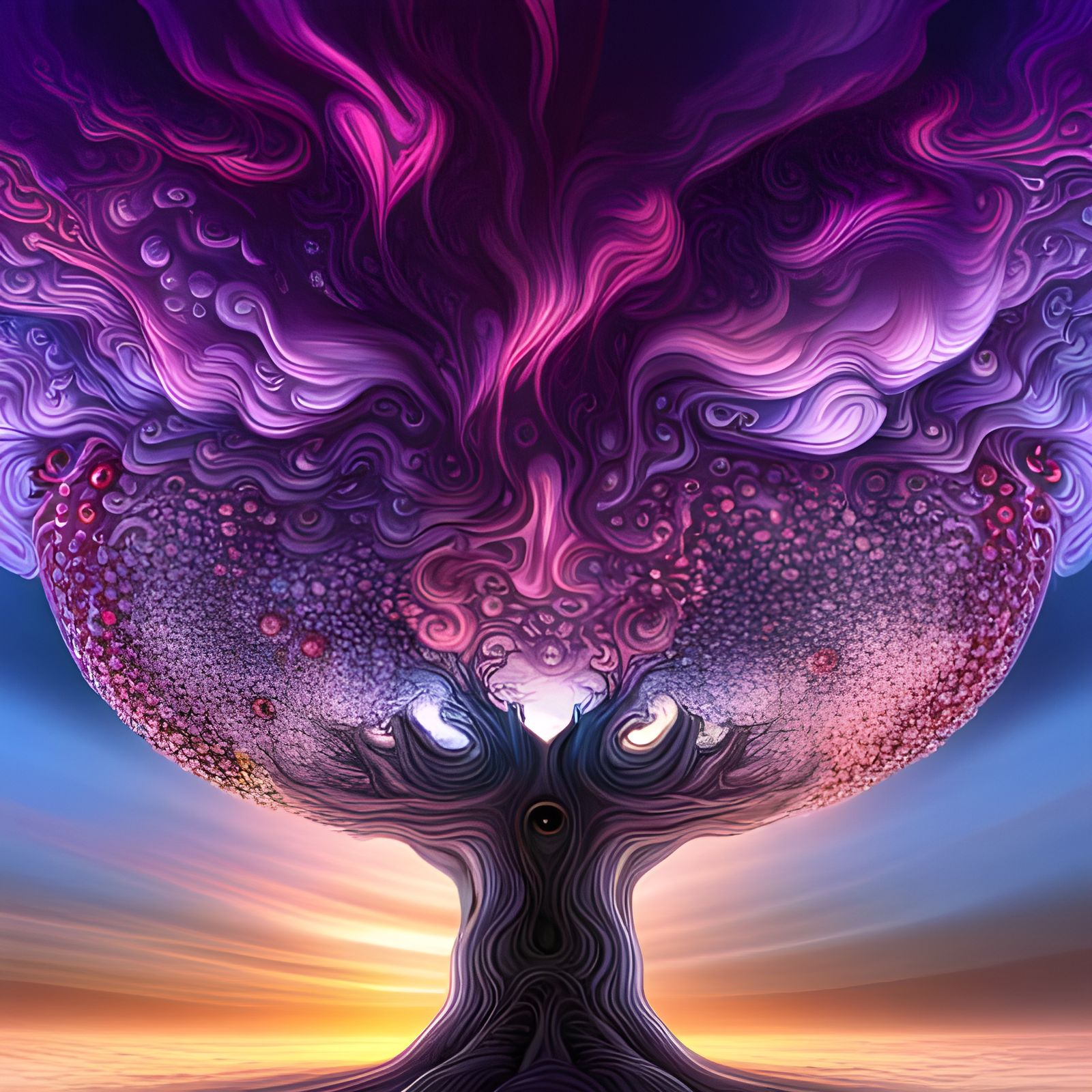 Fractal Blossom Tree with Cosmic Sky