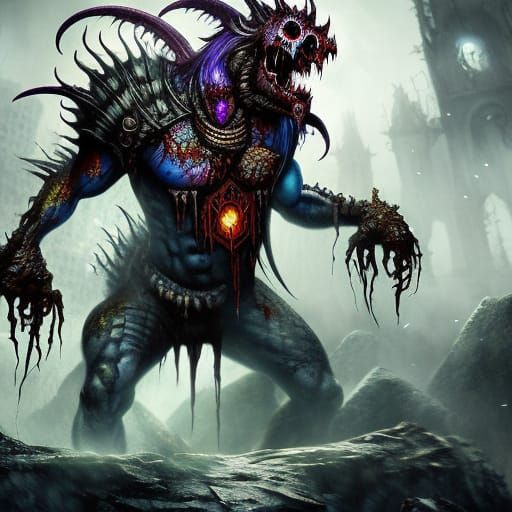 Zombie Shaman with Dragon in Detailed Digital Painting