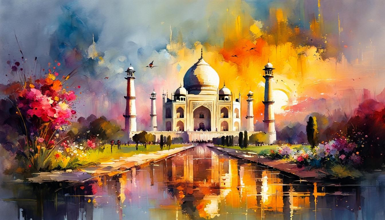 Taj Mahal Sunset: Detailed Watercolor Painting