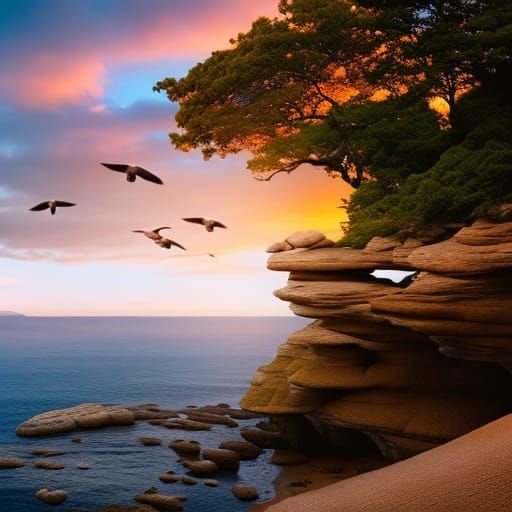 Golden Sunrise: Woman Embracing Ocean View