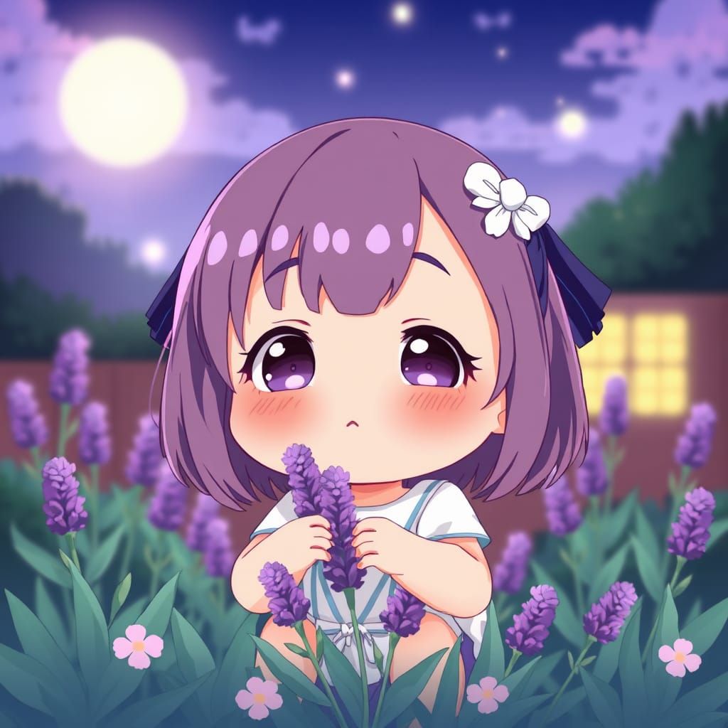 Cute Lavender Flower in Anime Style