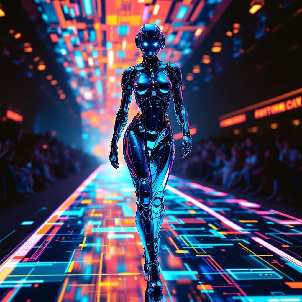 Cyberpunk Fashion Robot Struts Down Neon Catwalk