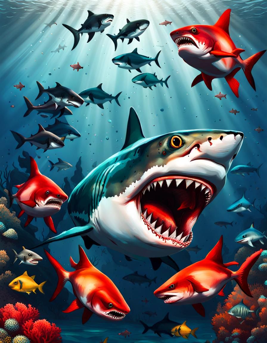 Sharks attacked by piranhas.