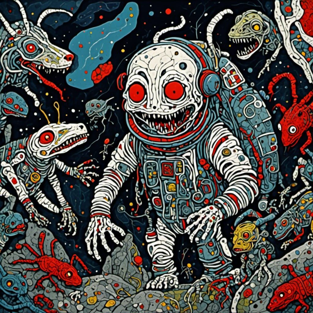 Astronaut Encounter with Bug Aliens in Cave