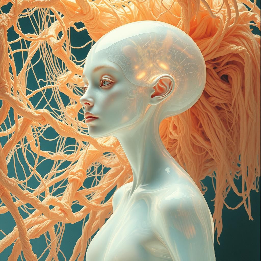 Ethereal Alien and Golem in Surrealist Style