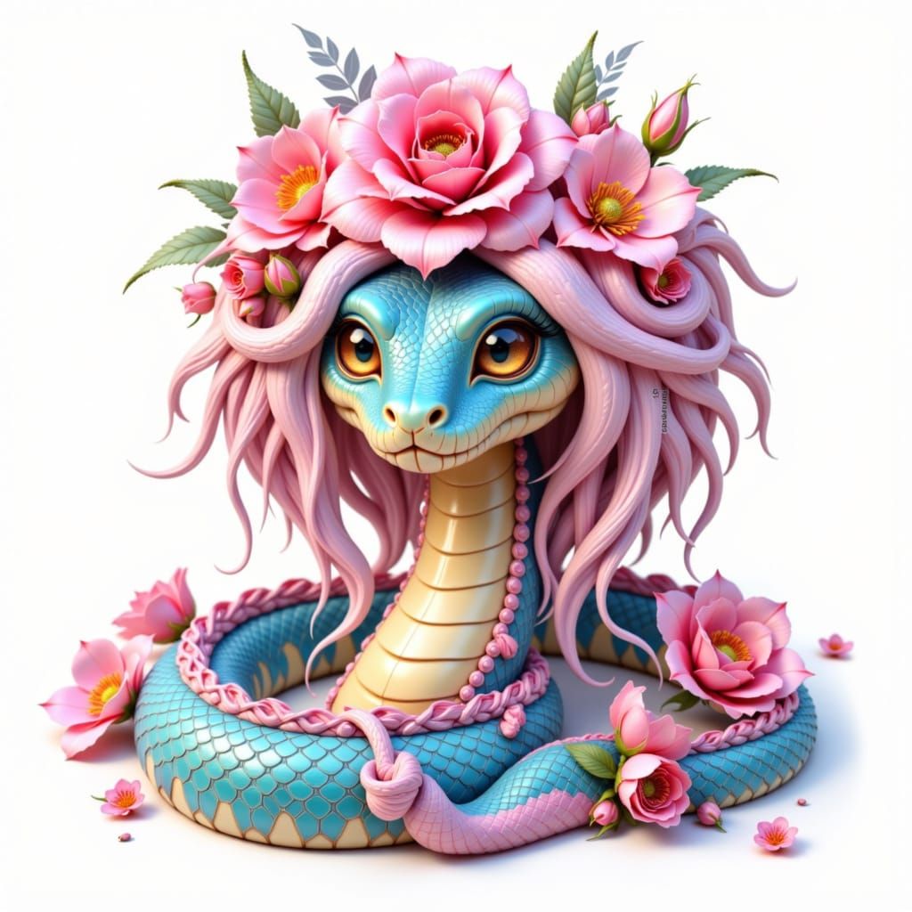 Pastel Goth Serpent Goddess with Iridescent Scales