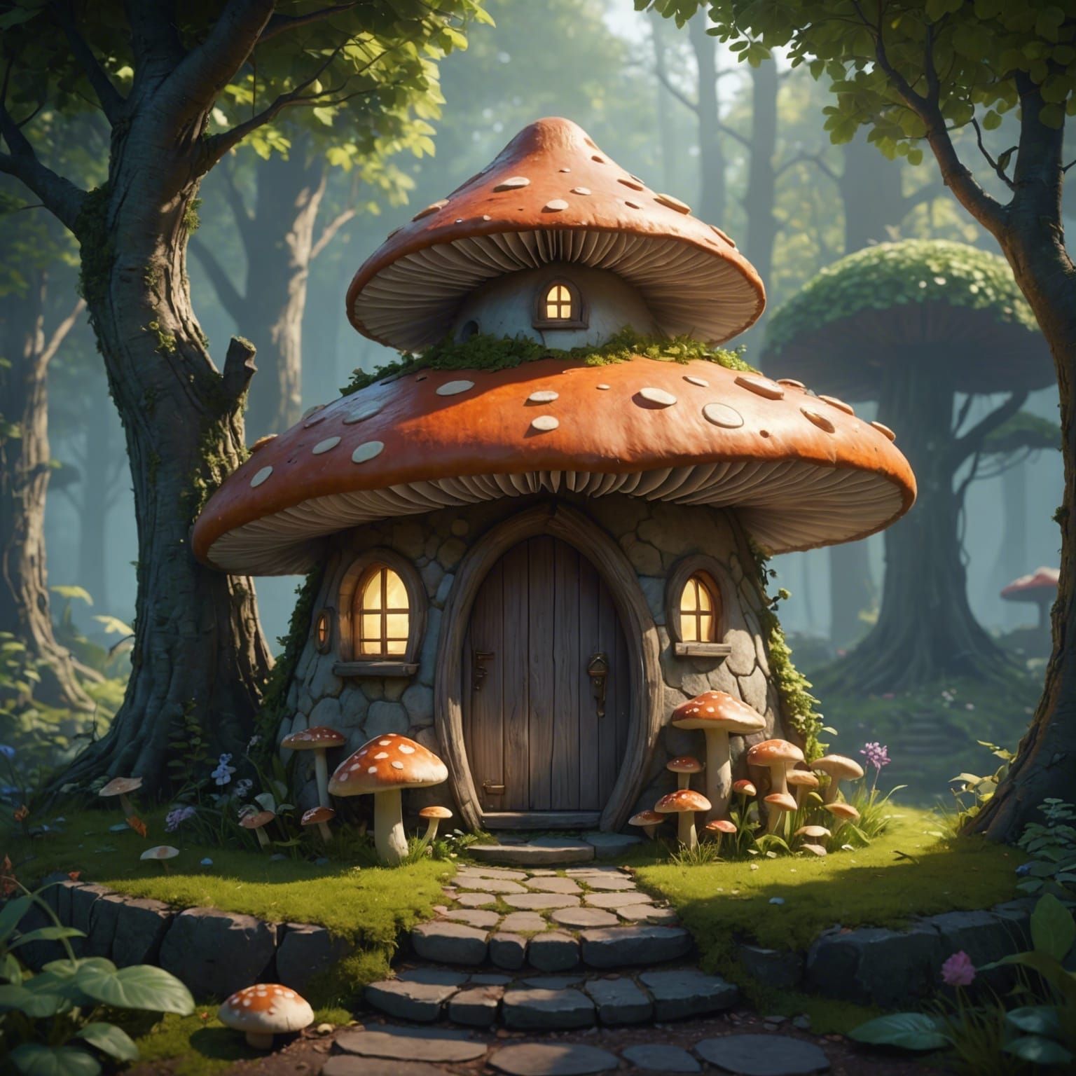 Charming Modern Mushroom Fairy House in Anime Style