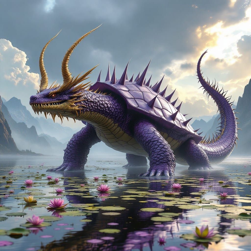 Two-Headed Dragon Turtle in Dark Fantasy Style