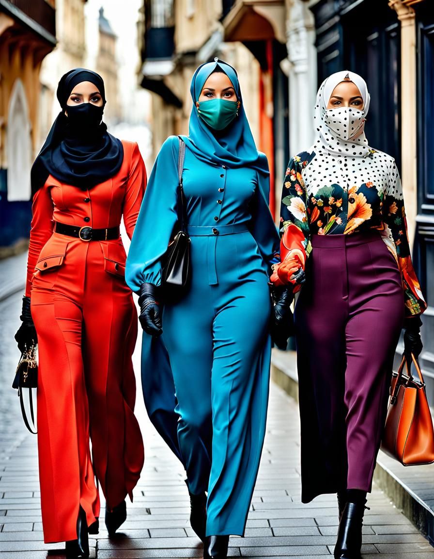 Beautiful Hijab Women Walking in a Vibrant City