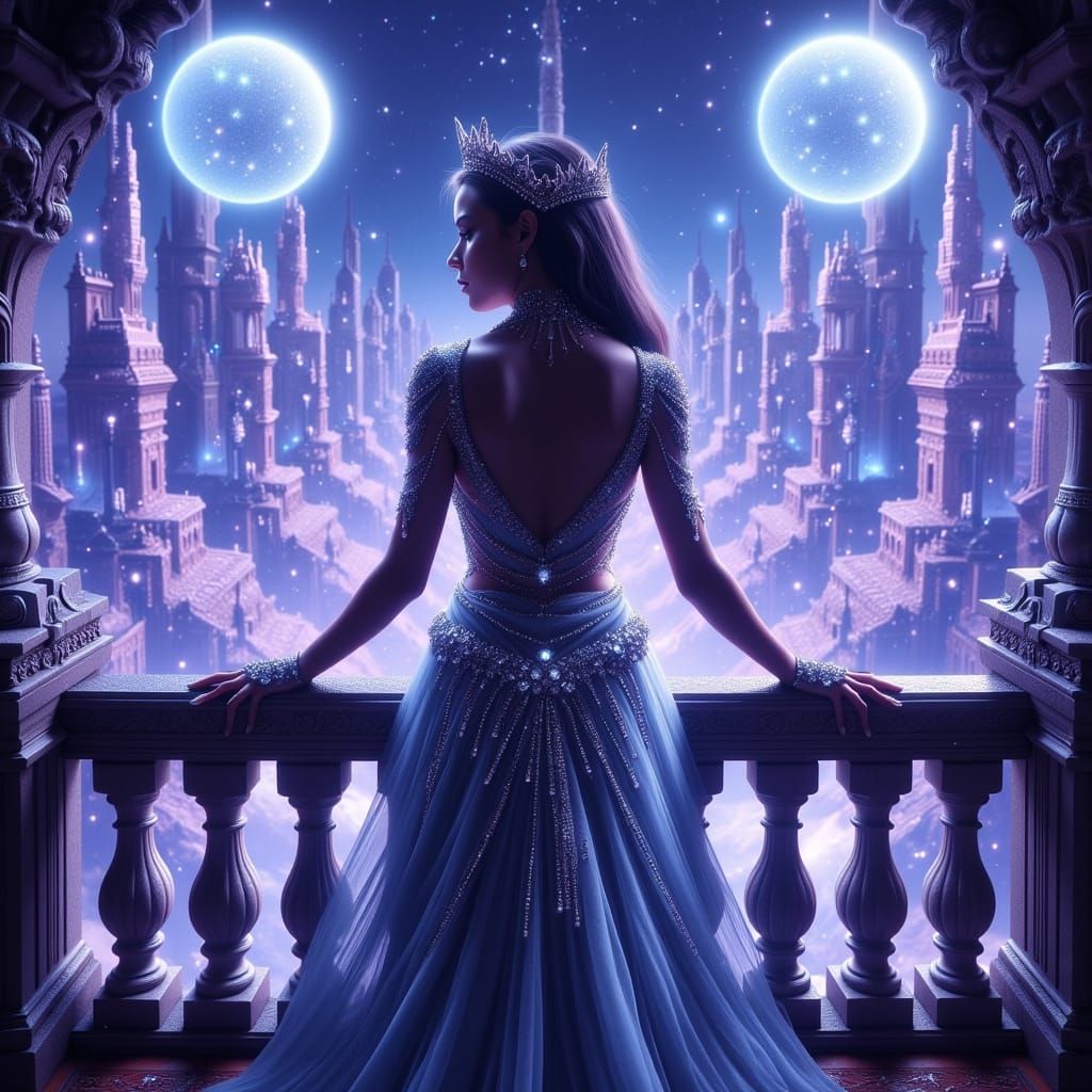 Regal Tsarina Overlooking Futuristic Metropolis