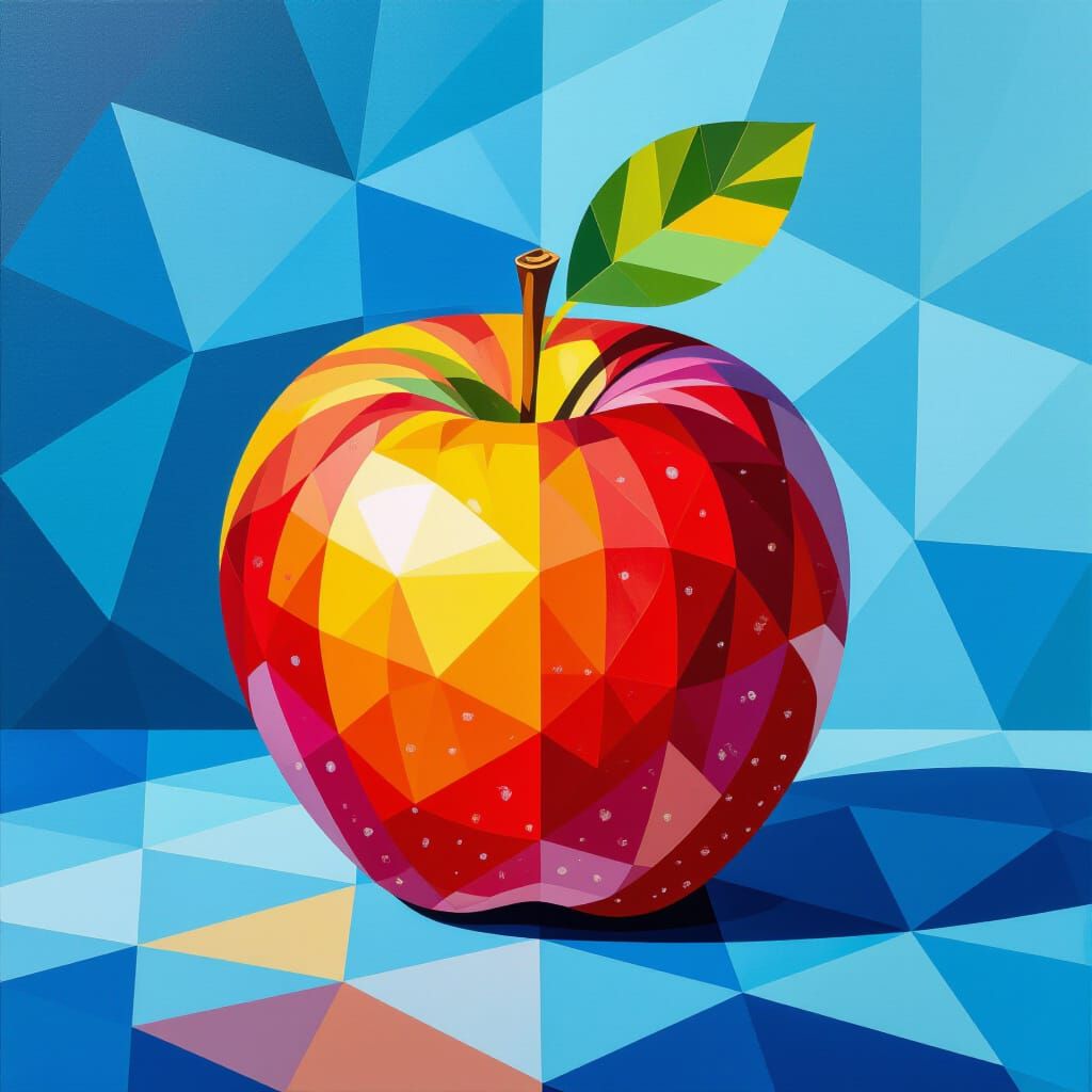 Tessellated Red Apple with Blue Shadows Painting