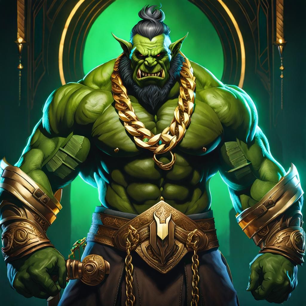 Muscular Orc Warrior in Dark Fantasy Style