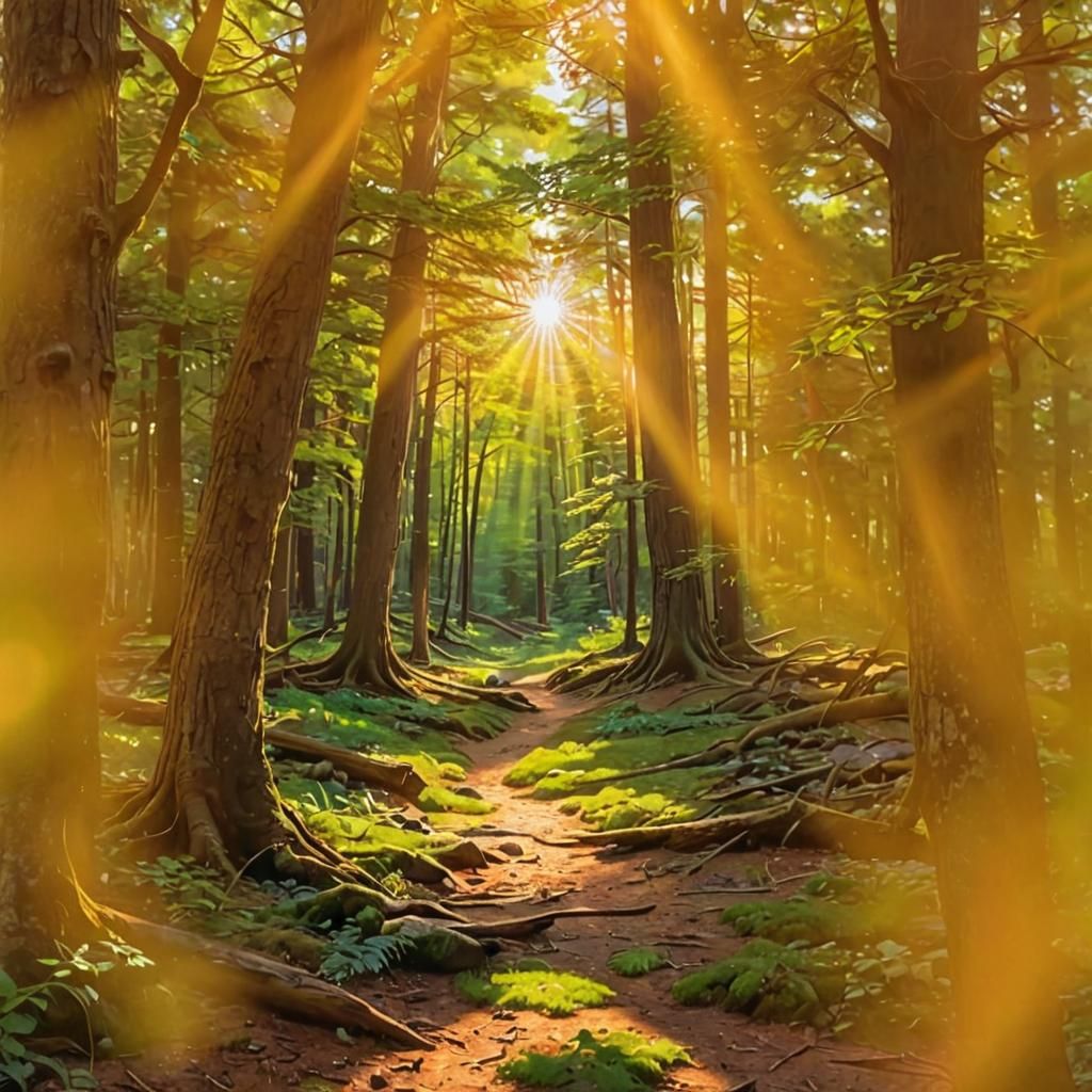 Sunlit Forest Landscape Painting in Bierstadt Style