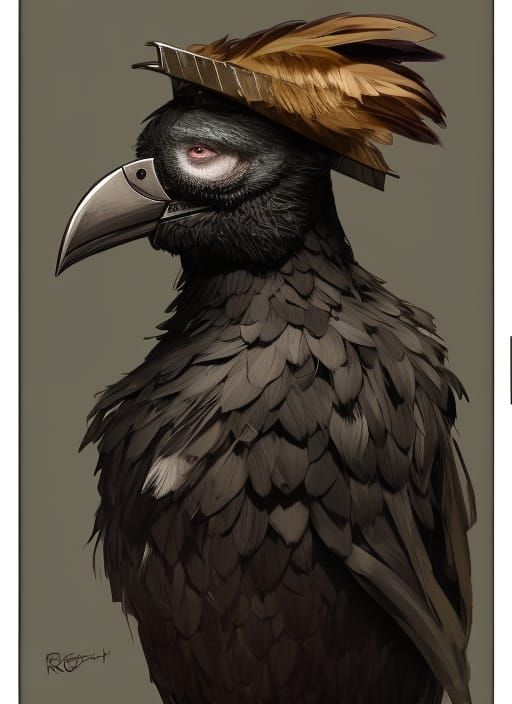 Kenku Pirate Portrait in Hyperdetailed Digital Art Style