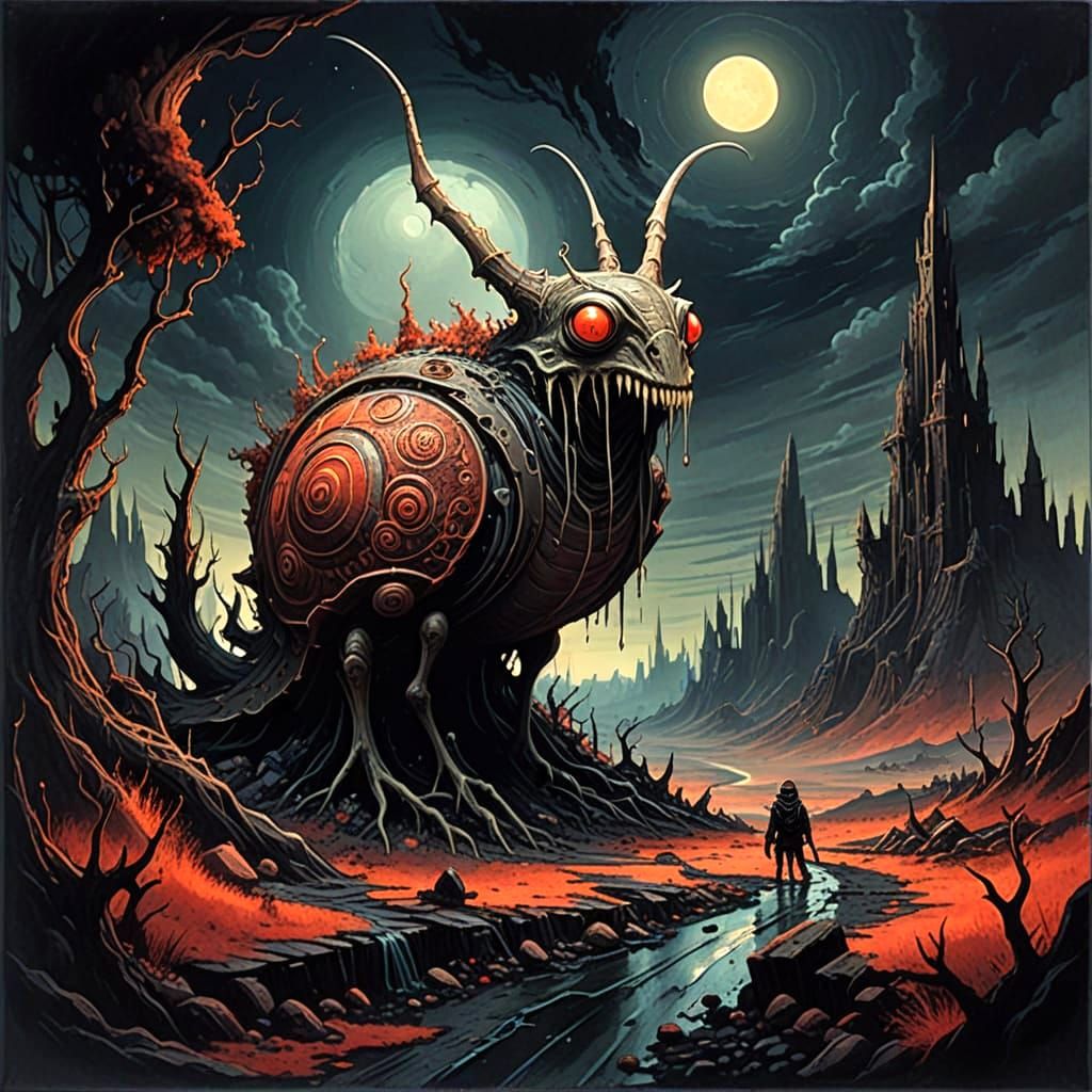 Ancient Fungal Snail in Post-Apocalyptic Wasteland