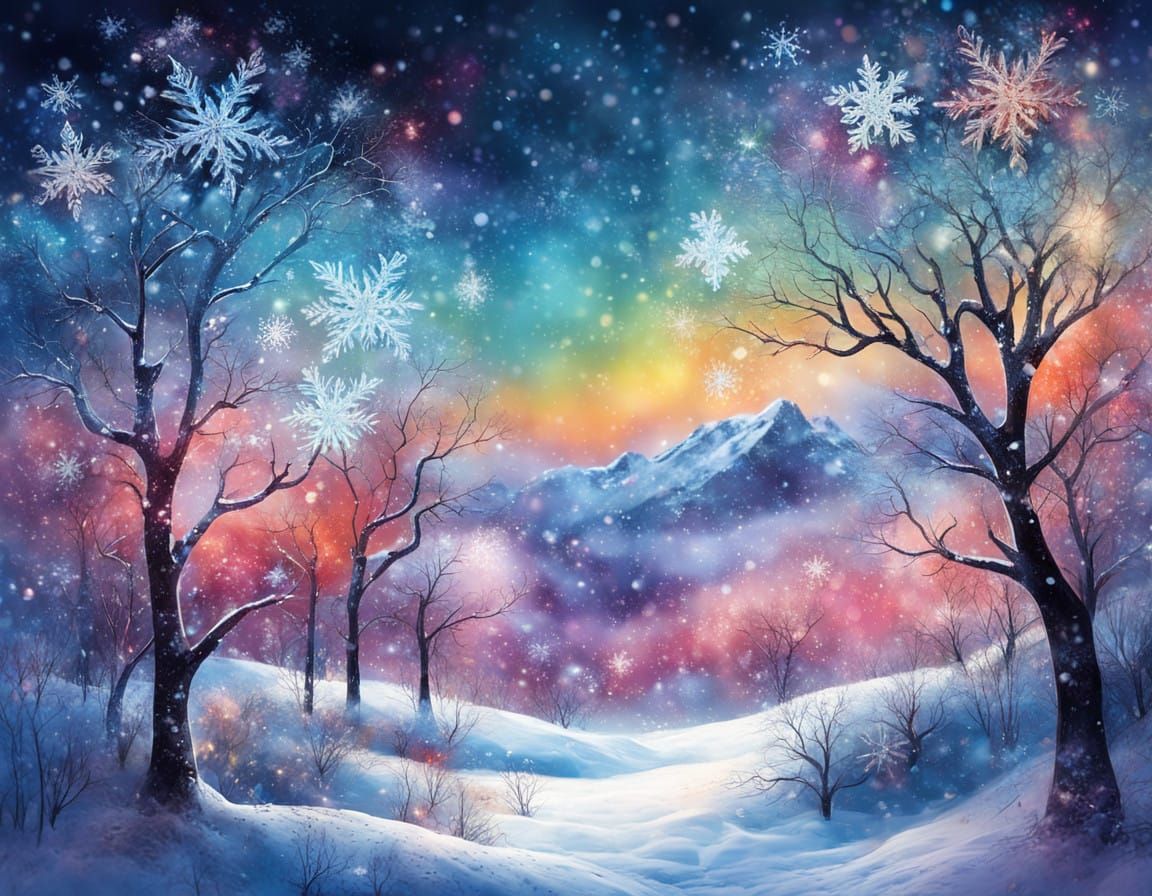 Ethereal Snowflake Dance in Vibrant Bokeh