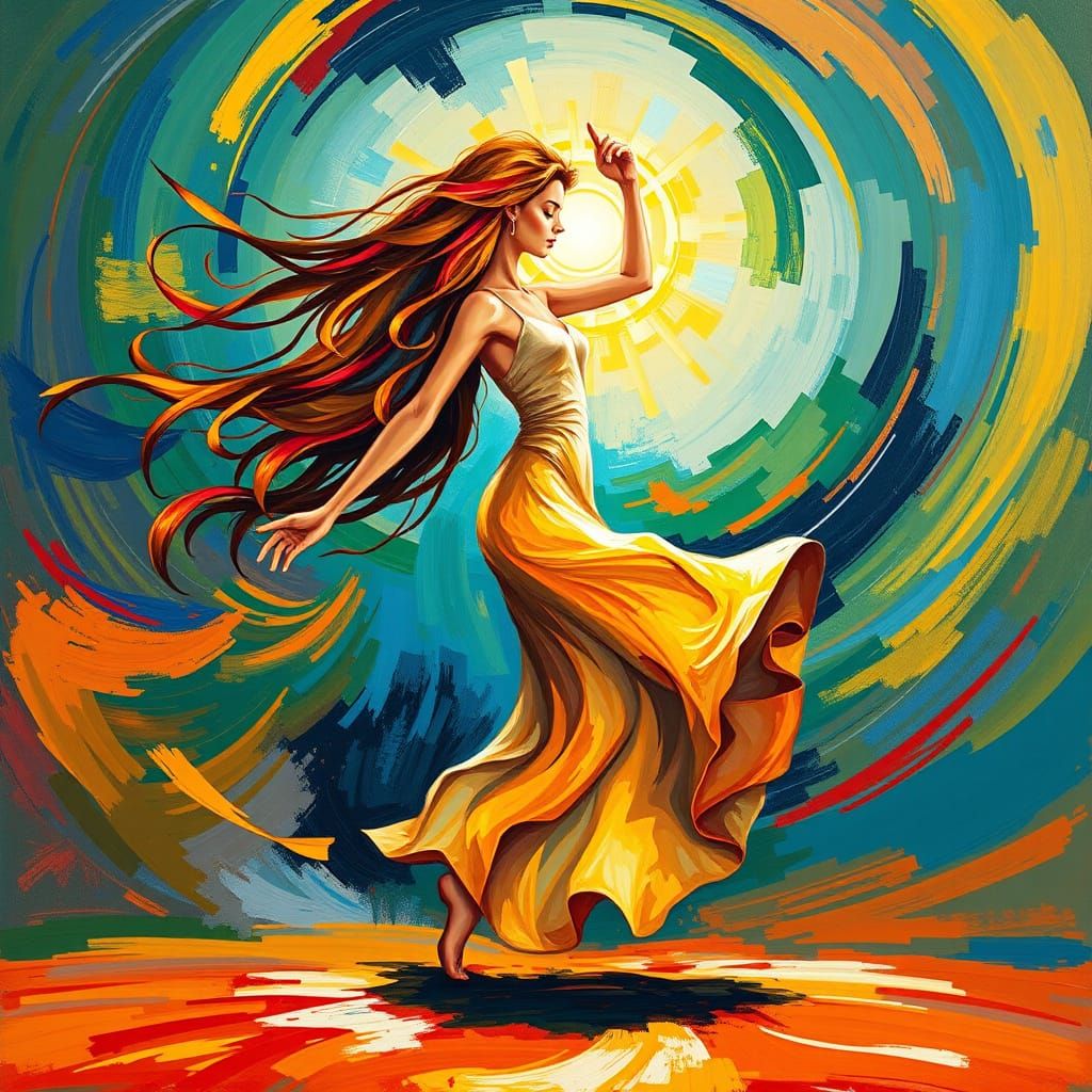 Woman Dancing in Swirling Colors, Abstract Expressionist Sty...