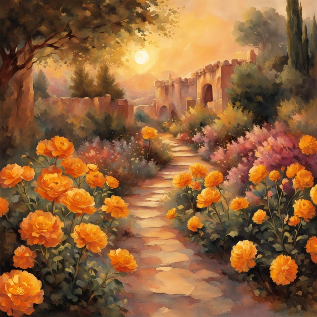 Desert Town Path in Vibrant Indian Watercolor Style