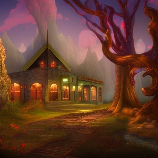 Fantastical Heartbreak Hotel Matte Painting in Deep Color